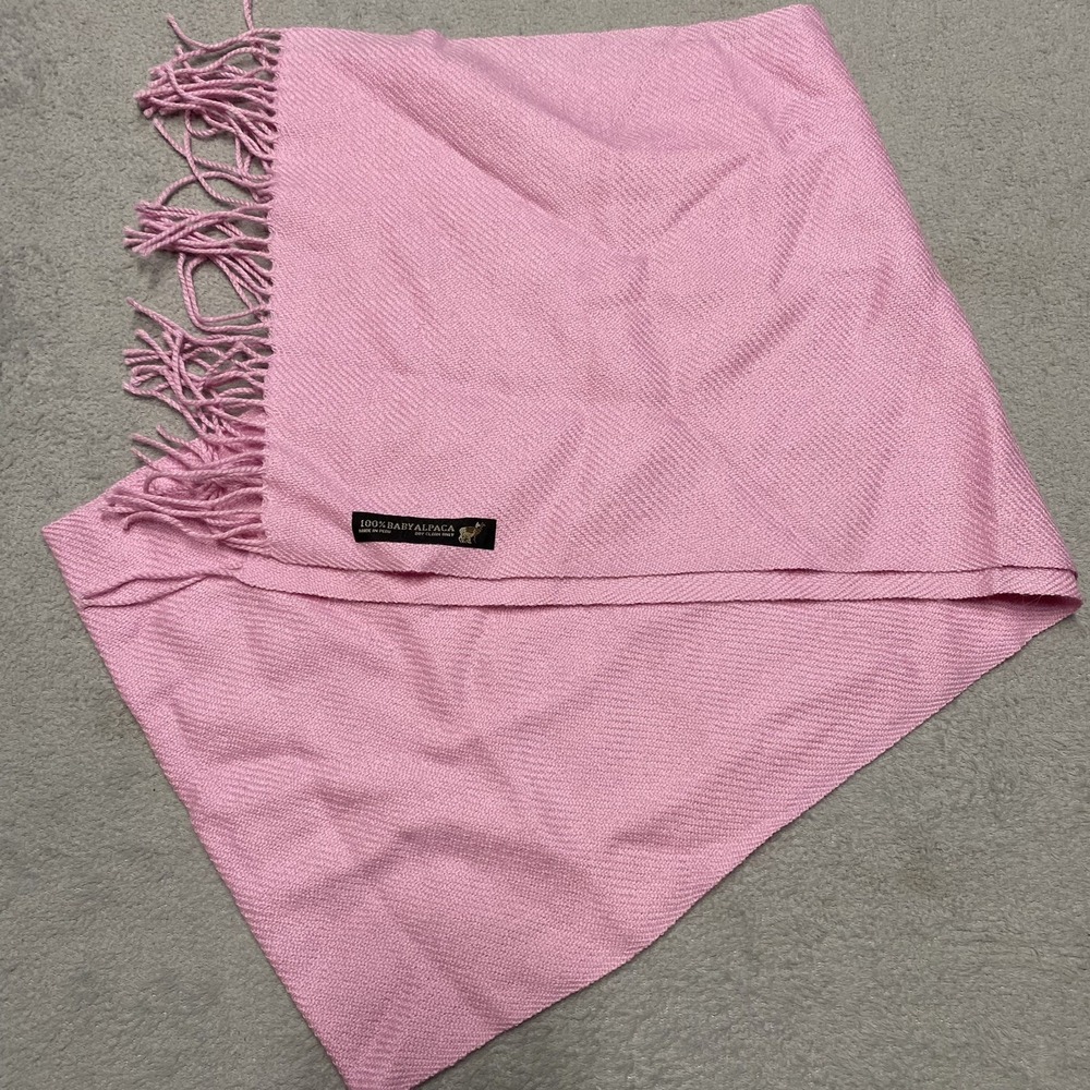 Baby Alpaca Scarf Pink Tassel Knit Soft Peru 62x12